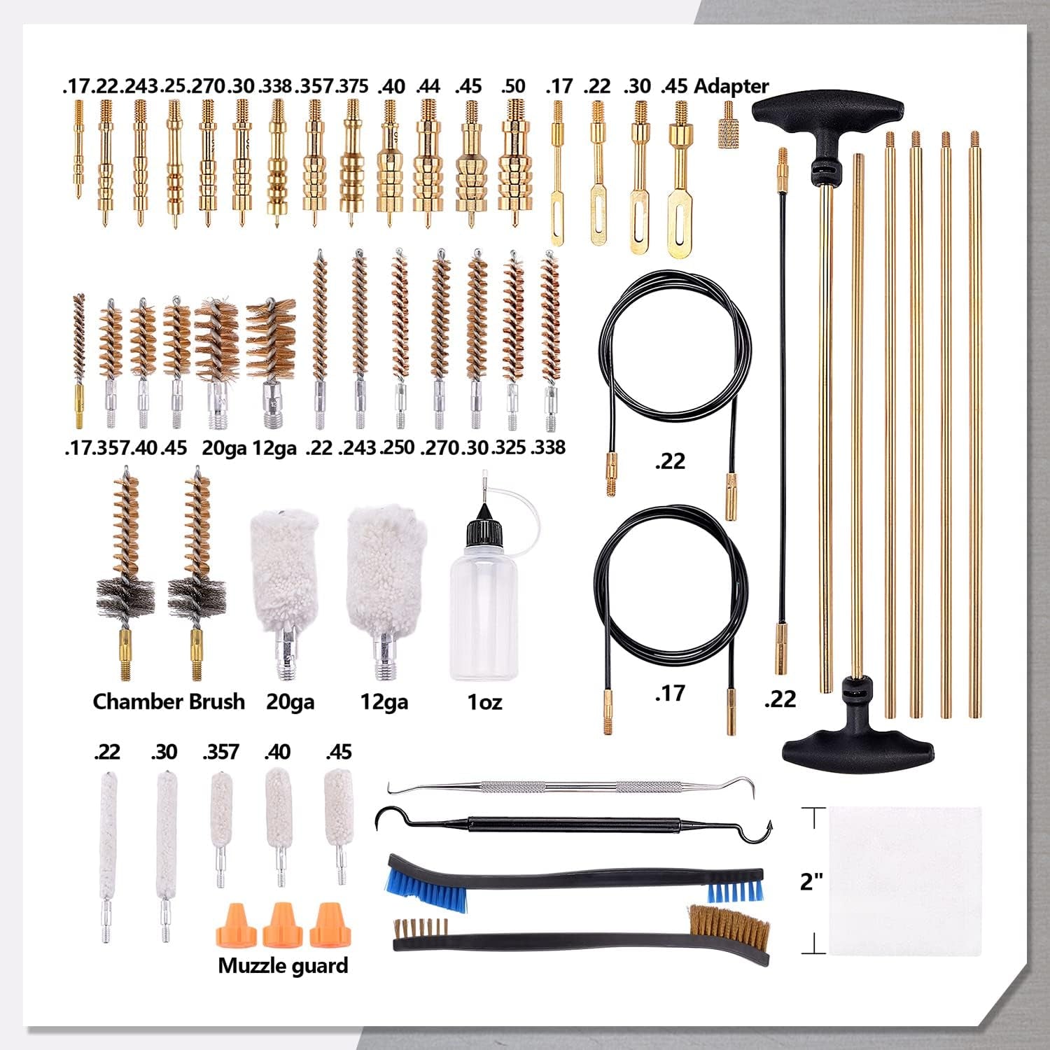 Gun Cleaning Kit Rifle Pistol Shotgun Universal Cleaning Kit for 20GA 12GA .45 .40 .357/.380/.38/9MM .338 .325/8Mm .30/7.62MM .270 .250 .243 .22 .17 All Calibers