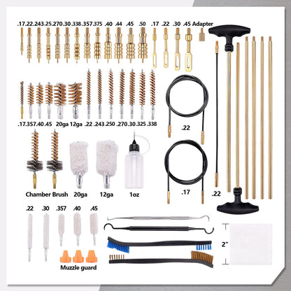 Gun Cleaning Kit Rifle Pistol Shotgun Universal Cleaning Kit for 20GA 12GA .45 .40 .357/.380/.38/9MM .338 .325/8Mm .30/7.62MM .270 .250 .243 .22 .17 All Calibers