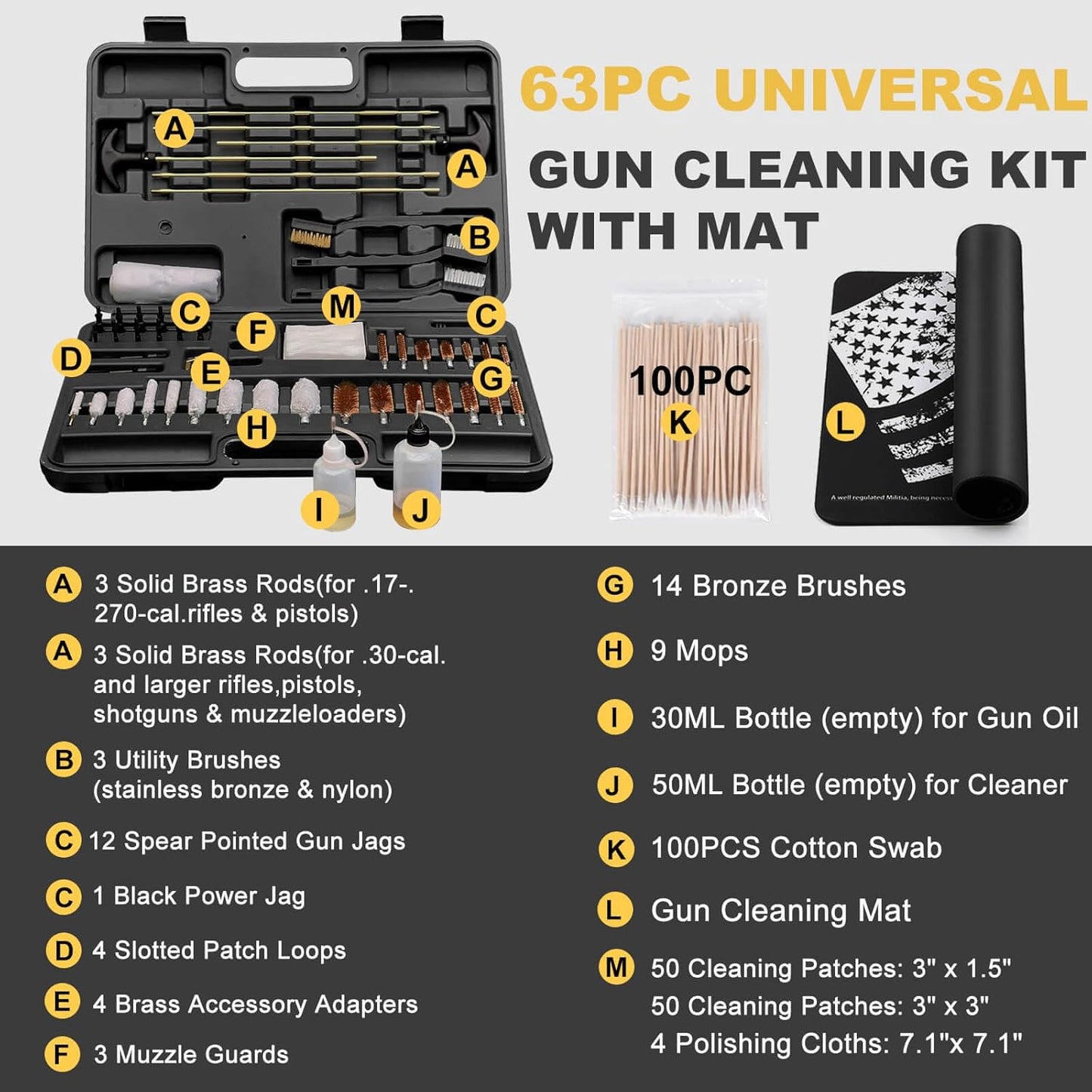 Gun Cleaning Kit, Universal Gun Cleaning Kit for All Caliber Shotgun Pistol Rifle Cleaning Kit with Mat Portable Case